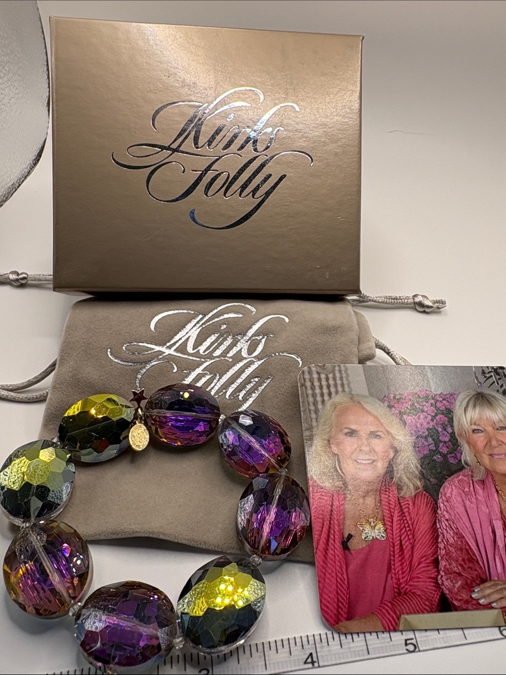 Kirk’s Folly Iridescent Purple & Gold Bead Stretch Bracelet